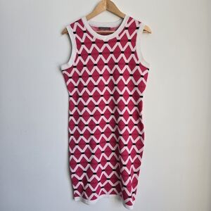 Suzy Shier Geometric Pink and White Sleeveless Dress Size Large